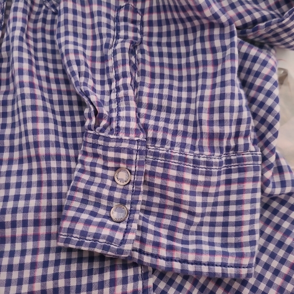  Guess Womens Button Down Shirt Sz L Gingham Check Barbie Western Pink Blue  - Picture 9 of 14